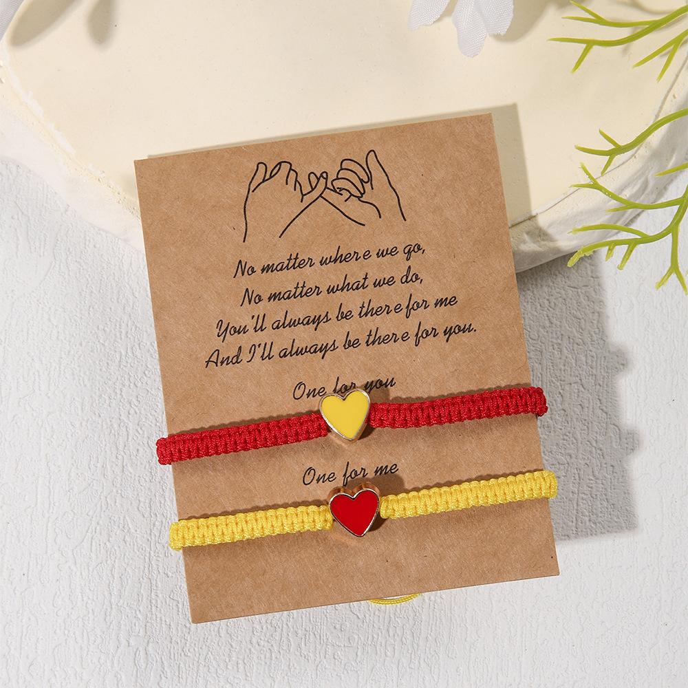 a pair of love girlfriend bracelets, couple friendship woven hand ropes, adjustable matching gift card jewelry batches