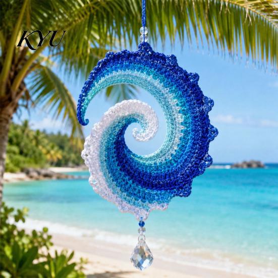 Decorative Sunroom Hanging Art Ocean Wave Crochet Wind Spinner DIY Kit, Coastal Spiral Set Craft Handmade Ornament for Beach House Home Decor
