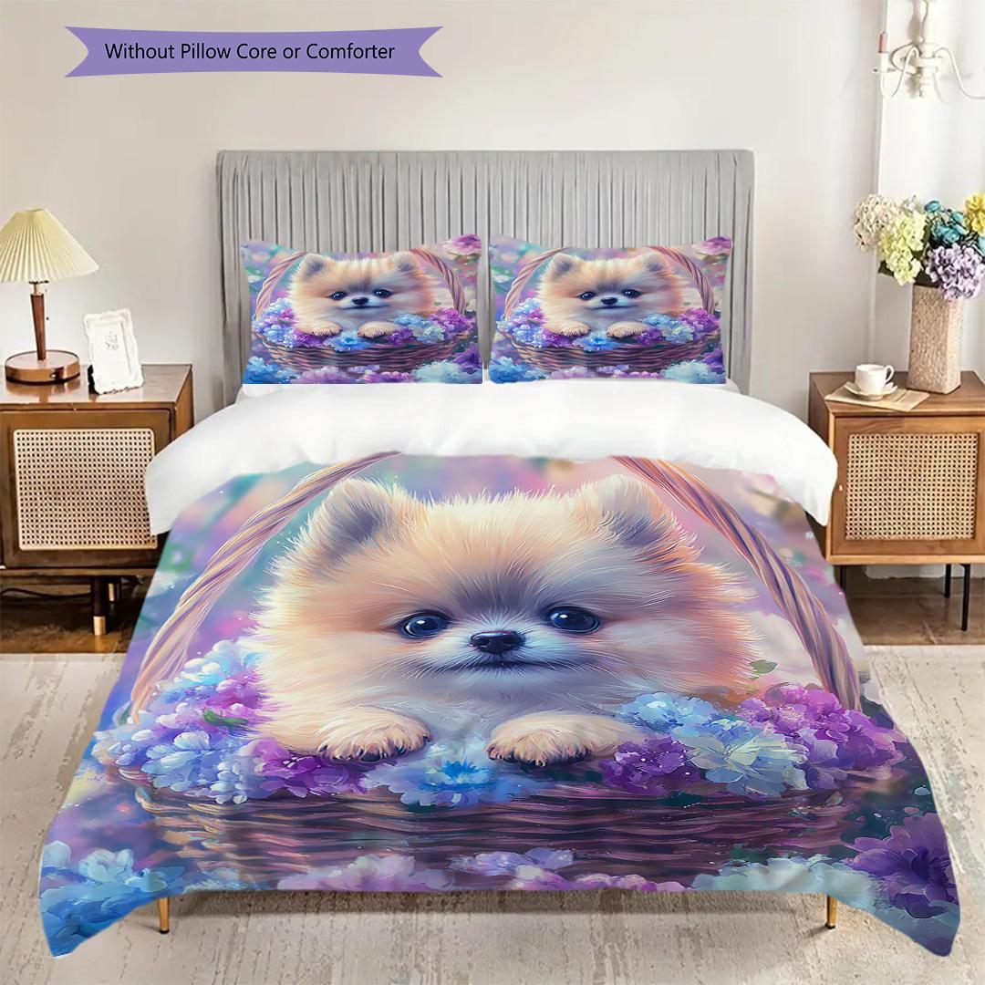 

Pomeranian Pattern Bedding Quilt Set Quilt Cover Pillowcase Home Decoration Birthday Gift (1 * duvet cover + 2 * pillowcase, without core) 135x200cm