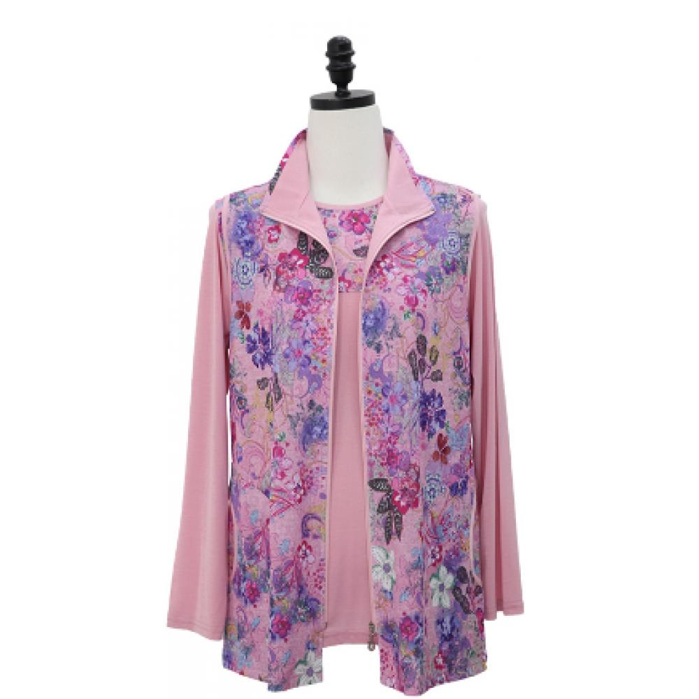 Shiz Madam Floral Zip Vest Ensemble For Moms In Their 50s Set3243