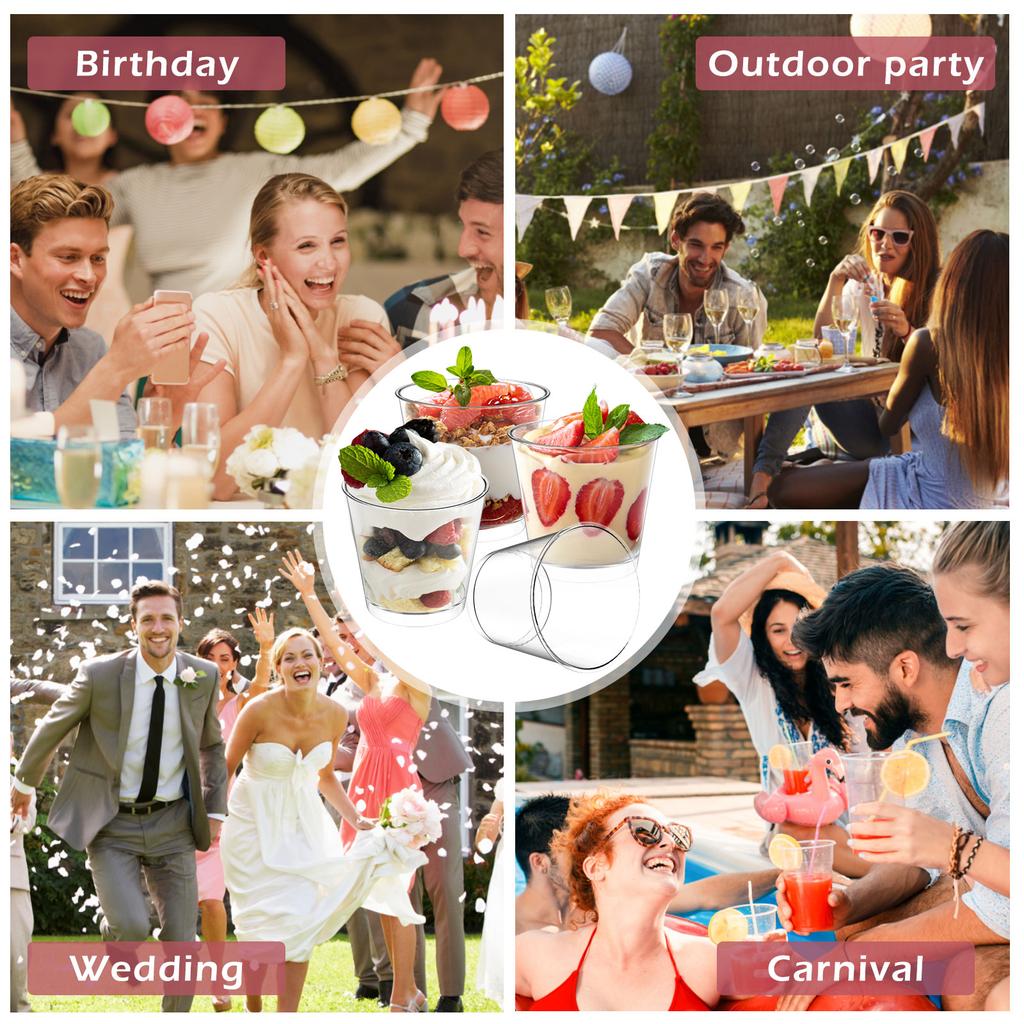 50Pcs Dessert Cups 200ML Round Parfait Appetizer Cups Plastic Dessert Cup for Pudding Mousse Yogurt Snacks Party Supplies