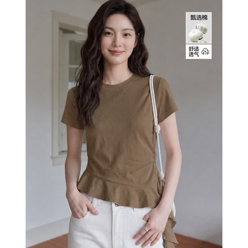 DEMANA Women s Cooling Sorona Ruffle Hem T-Shirt M