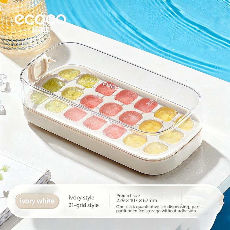 Silicone Ice Cube Tray With One Press Release Lid And Container Stackable Ice Mold For Freezer Summer Beverage Accessories