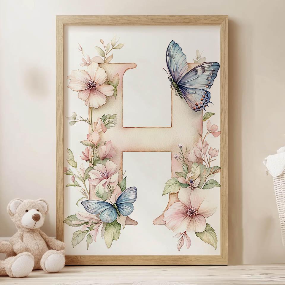 H Jak Harmonia - Plakat Kwiatowy Dla Dzieci H Jak Harmonia - Plakat Kwiatowy Dla Dzieci, 50X70 Cm, Rama Drewniana Ciemny Brąz, Papier Matowy 230 Gsm