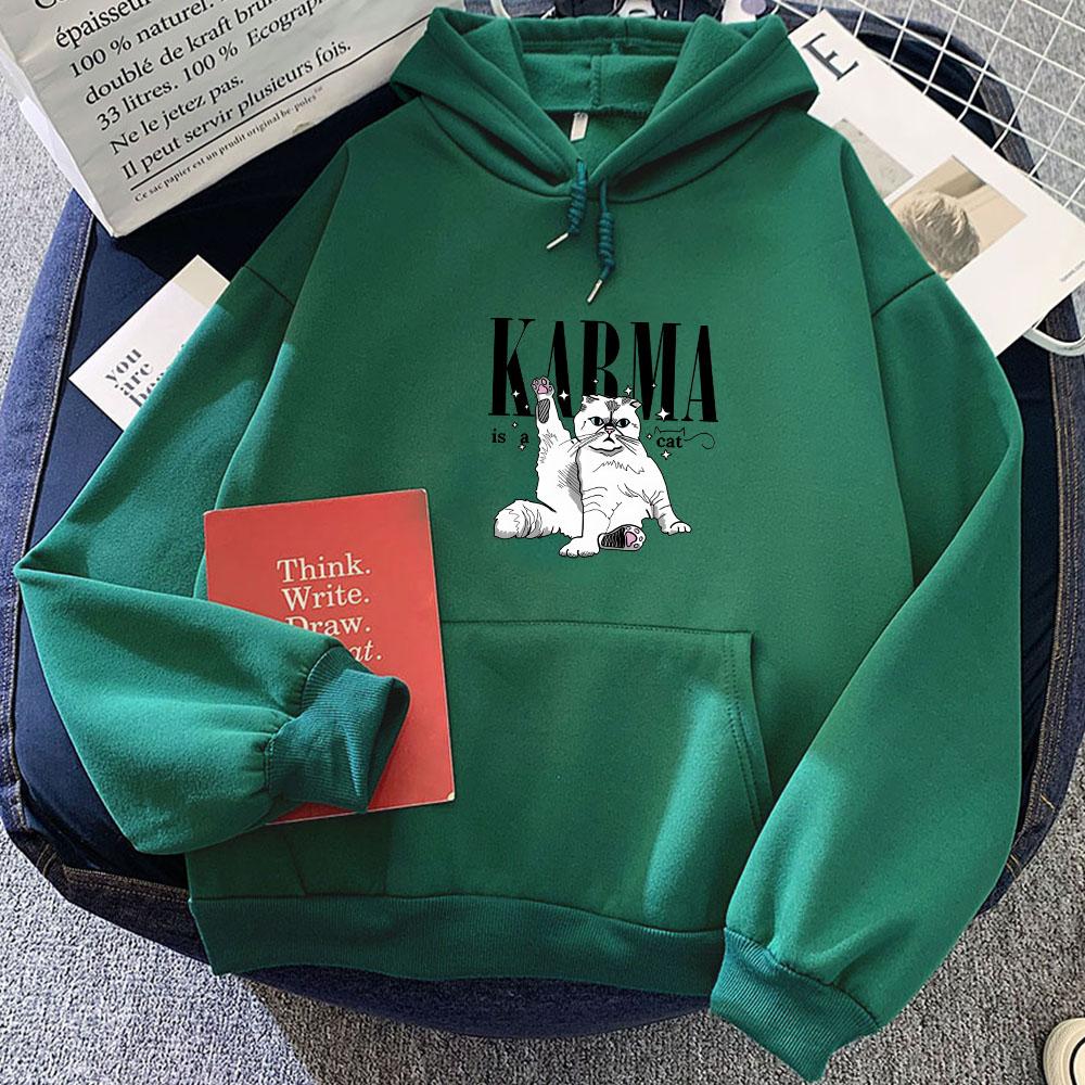 The Eras Tour Karma Is A Cat Oversize Sweatshirts Women Fashion Aesthetic Hoodies Anime Long Sleeve High Street