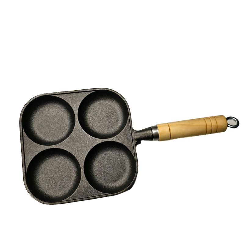 

4-Hole Egg Frying Pan Non Stick Breakfast Omelet Pan with Wooden Handle Divided Versatile Omelet Pan Gas Induction Cooktop