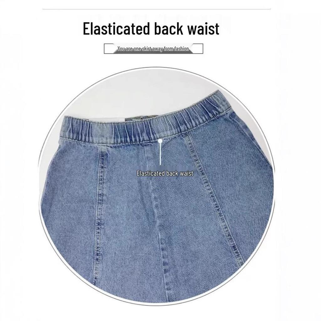 Women's High Waist A-Line Denim Midi Skirt - Slim, Fashionable, and Loose Big Swing Style for Summer