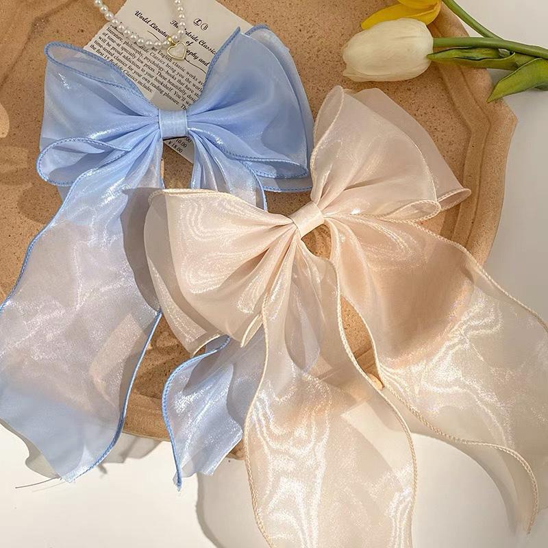 Sweet Chiffon Bow Hair Clips Girls Blue Shining Satin Bowknot Hair Clips Ribbon Bow Barrette Hairpin Grip Ponytail Clip Headwear