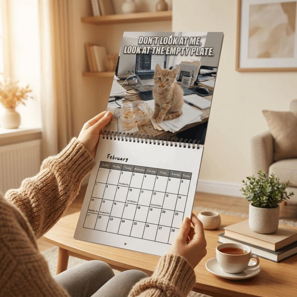 12-Month Cat Theme Monthly Calendar Thick Paper Wall Hanging Calendar Living Room