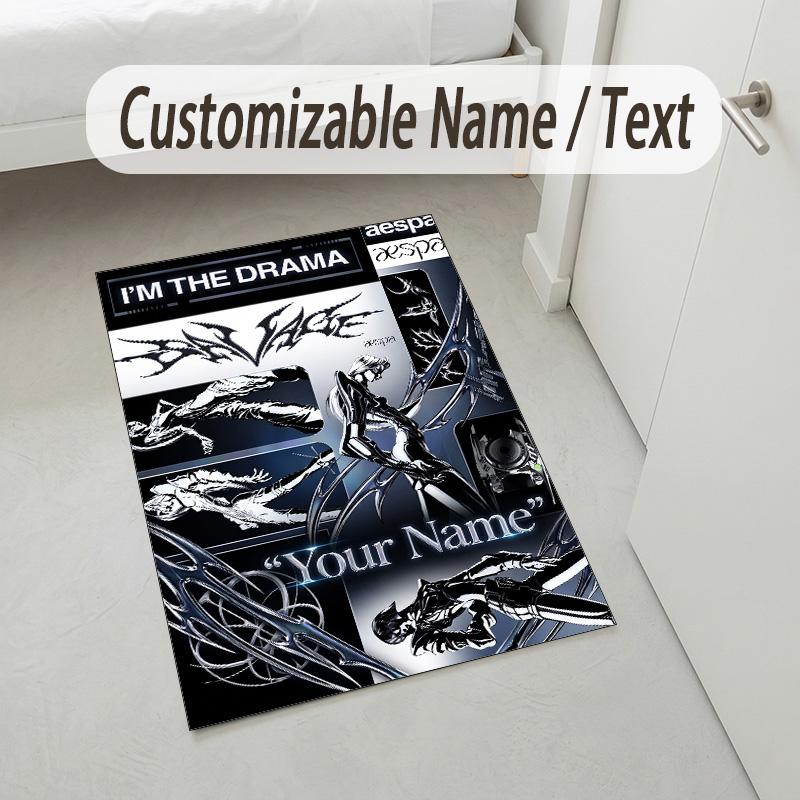 Personalized Crystal Velvet Carpet,aespa Custom Printed Name, Plush Area Rug For Home Indoor Decor