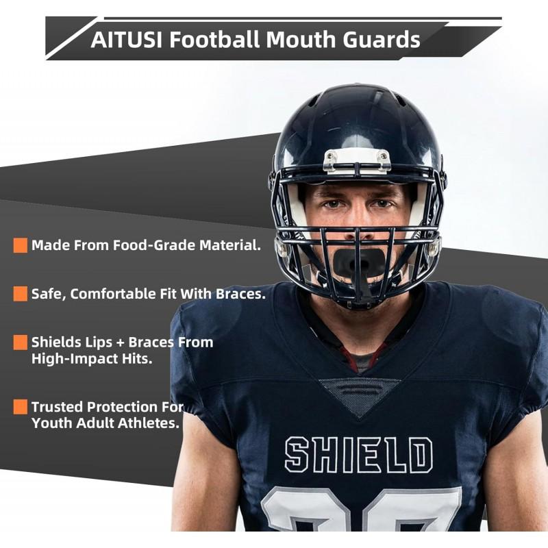 Football Mouthguard Adults Dual-Layer TPR Sport Guard Bite Protection Rugby Contact Sports White Black Blue Fluorescent