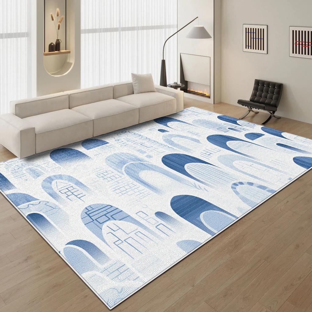 Modern Blue Minimalist Area Rug Oversized Non-Slip Carpet for Living Room Bedroom Bedside Floor Mat Home Decor