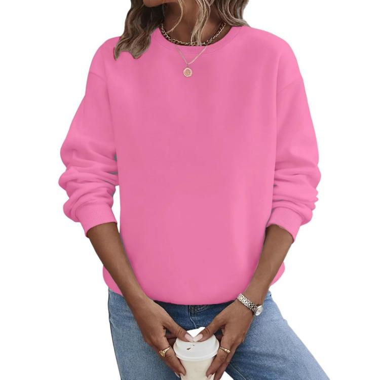 Womens Hoodie Loose Long Sleeve Pullover Round Neck Solid Color Large