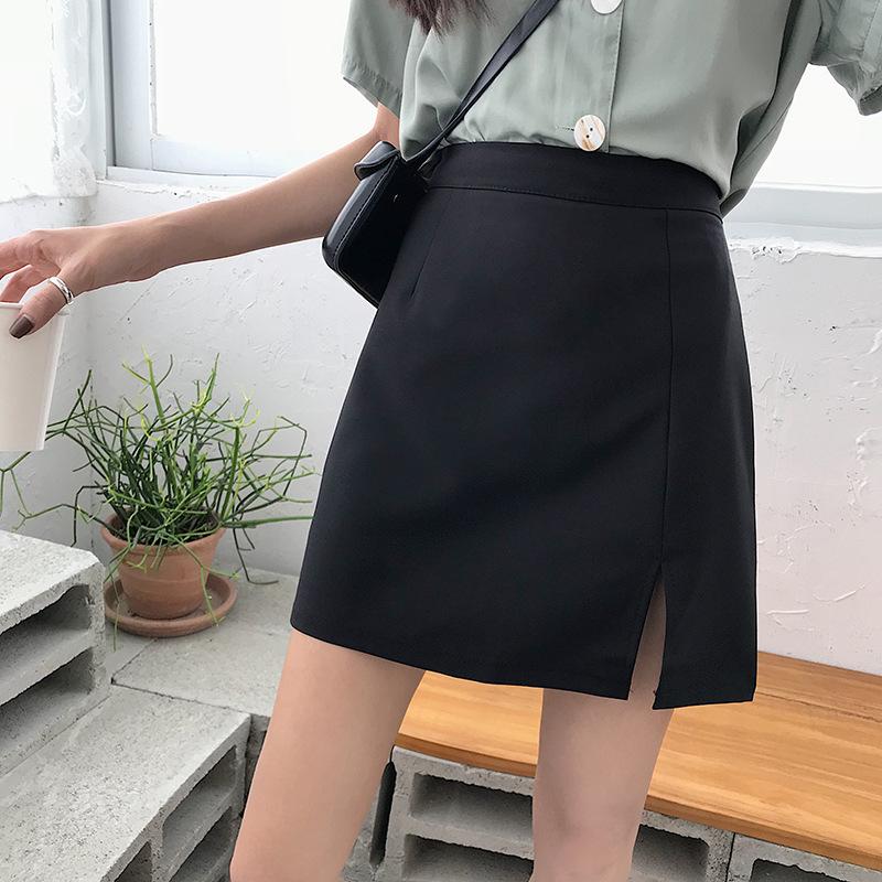 Women's Skirt Summer Anti-Exposure Short Skirt High Waist Plus Size Slimming Split A-Line Skirt Academic Black Pencil Skirt Trendy