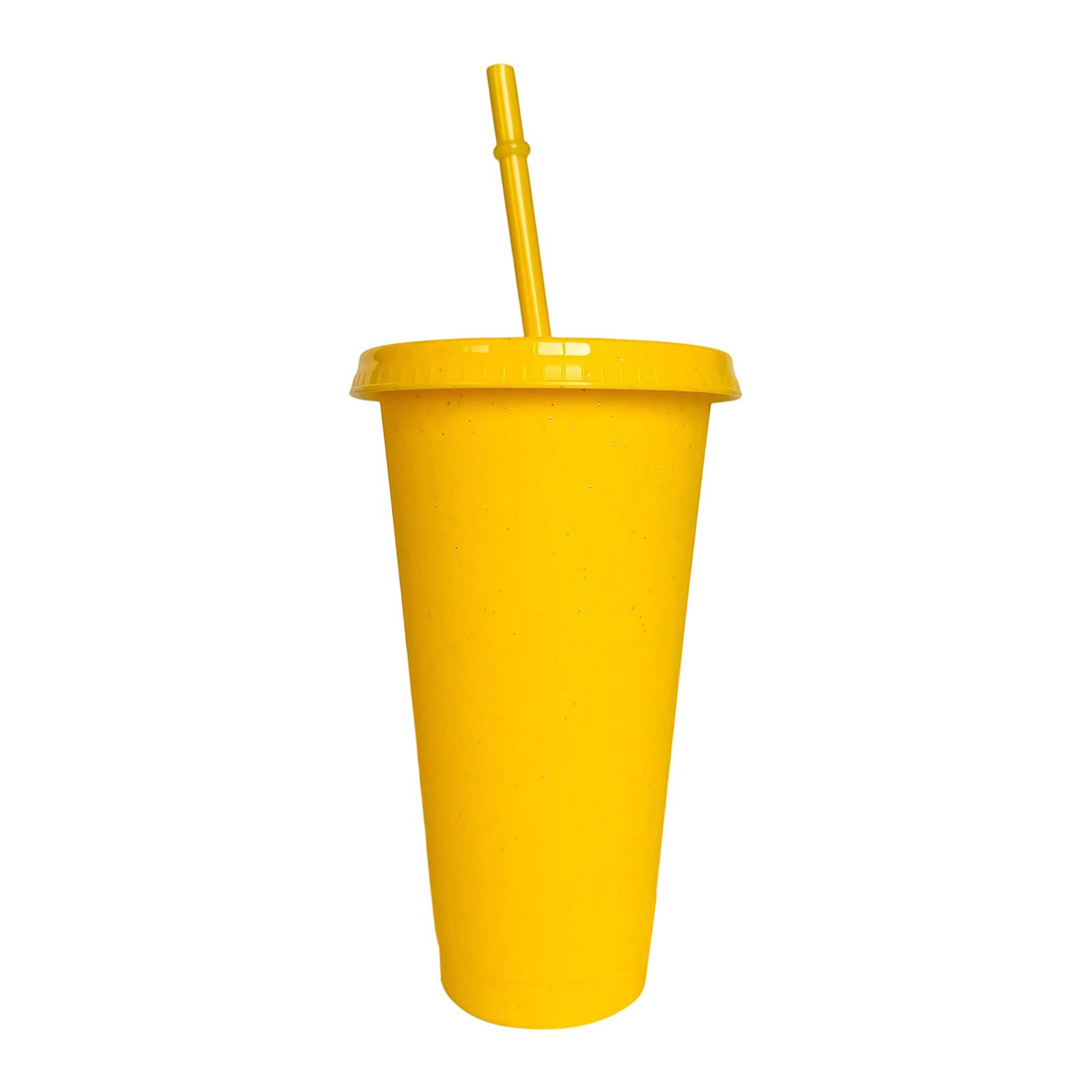 

Large Capacity 710ml Plastic Tumbler with Lid and Straw Reusable Glitter Cup for Cold Drinks Water Juice Smoothies Travel Use жовтий
