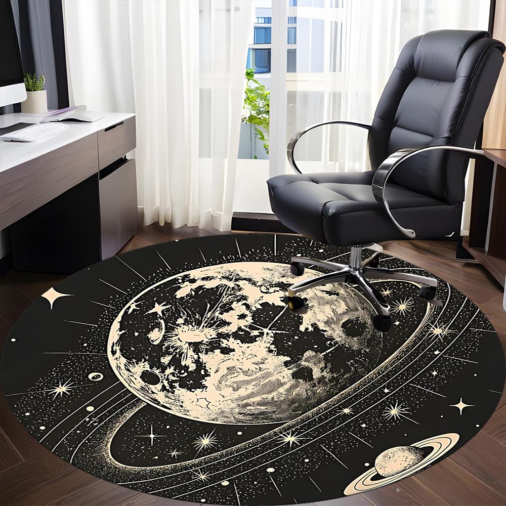 1pc Moon Saturn Office Round Area Rug, Indoor Mat Suitable ForOffice, Under Office Chairs Bedroom Living Room Home Decor, Room Deco,  n66