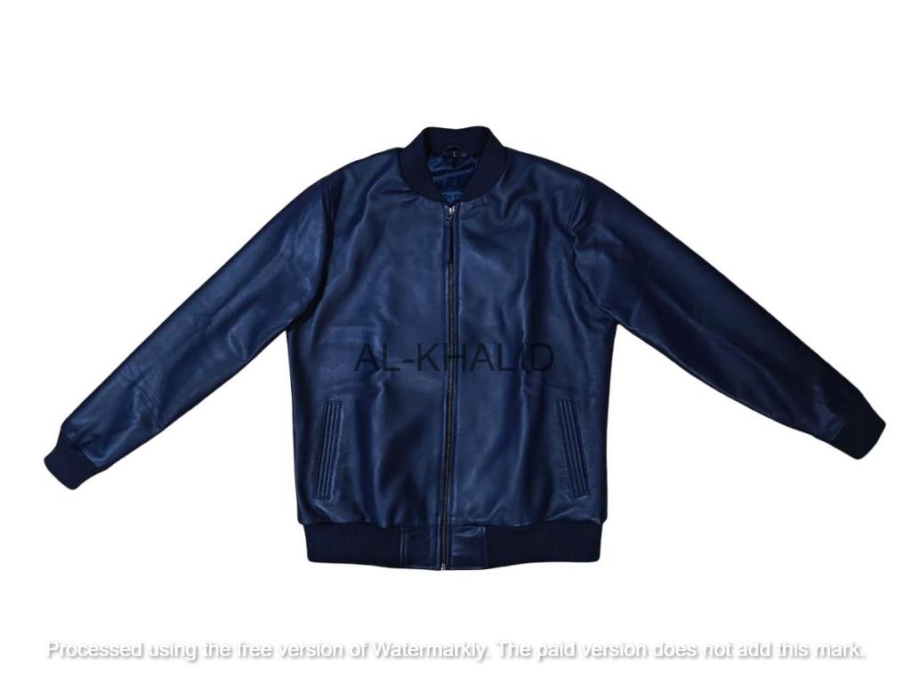 Pánská bunda Modrá Bomber Ručně šitá Jehněčí kůže Pravá Pásky Měkká Stylová