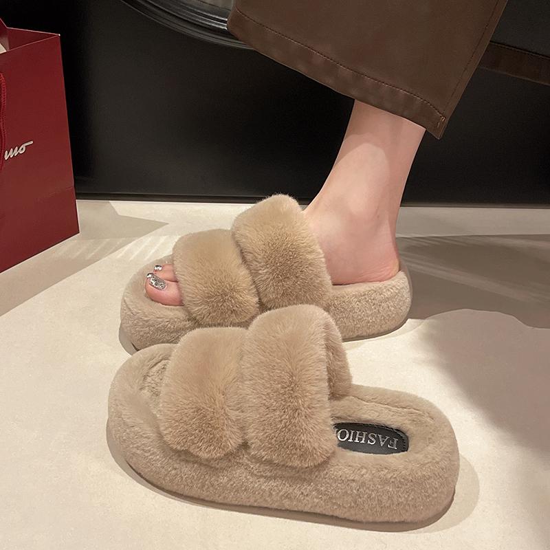 Women Fur Slippers Casual New Sandals Summer Shoes 2025 Trend Open Toe Woman Flip Flops Suede Cozy Slides Zapatos Mujer