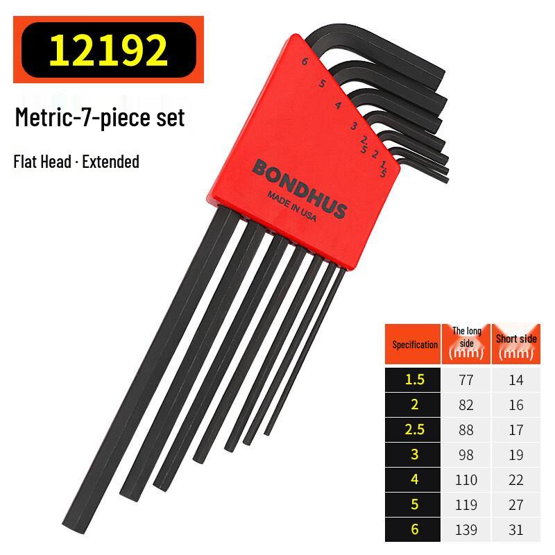 BONDHUS Metric Flat Head L-Hex Wrench Set 1.5-6mm