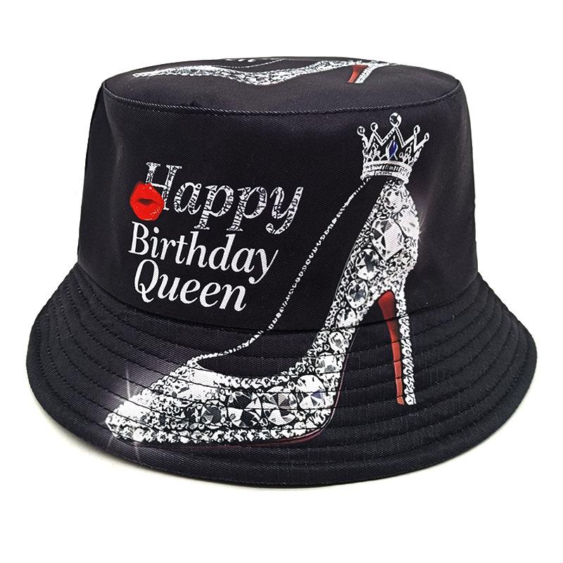 Zealous Sole Women's Happy Birthday High Heels Print Bucket Hats Fashion Gift Men Summer Outdoor Sunscreen Panama Unisex Fisherman Caps Sun Hat 56-58Cm