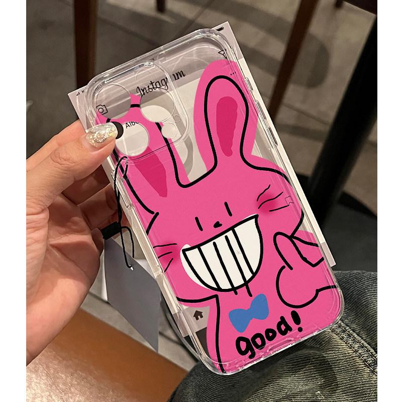 Big teeth Pink Rabbit Phone Case For iPhone 17 Pro Max 16 Pro 15 Plus 14 13 mini 12 11 16E Plus 17Air Fashion Soft Case