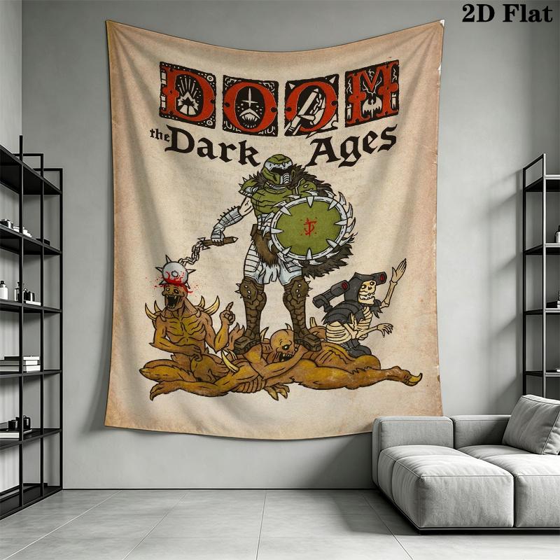 DOOM The Dark Ages Wall Tapestry Aesthetic Wall Hanging Printed Fabric Blanket Decorative Tapestries for Bedroom Living Room Home Decor