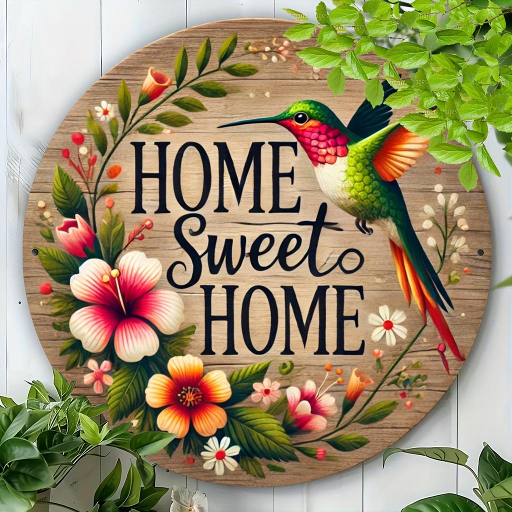 Wooden Sweet Home" Vintage Round Wood Wall Art - Retro Wooden Sign for Door, Wall, Home, Room, Farmhouse, Street, Shop, Garage, Bar, Garden,  Coffee