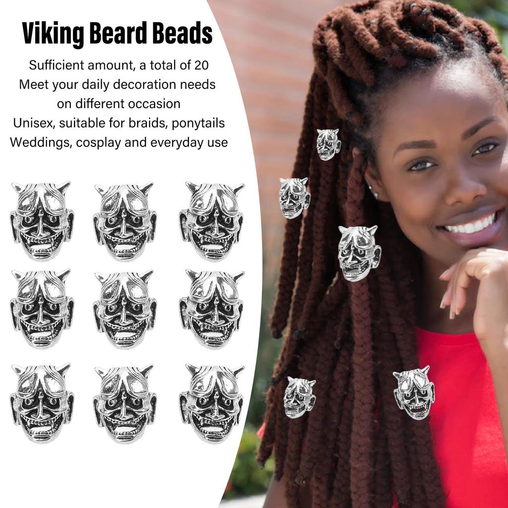 20 Stück Wikinger Bartperlen Set Antike Nordische Wikinger Runen Haarrohr Piraten Totenkopf Dreadlock DIY Schmuck Haardekoration