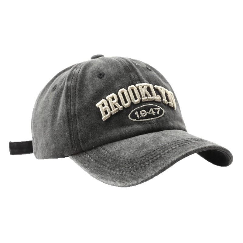 Men Women Washed Distressed Soft‑Top Baseball Cap Vintage Letter Embroidered Versatile Duckbill Hat Sun‑Protection Outdoor Street Fashion Caps