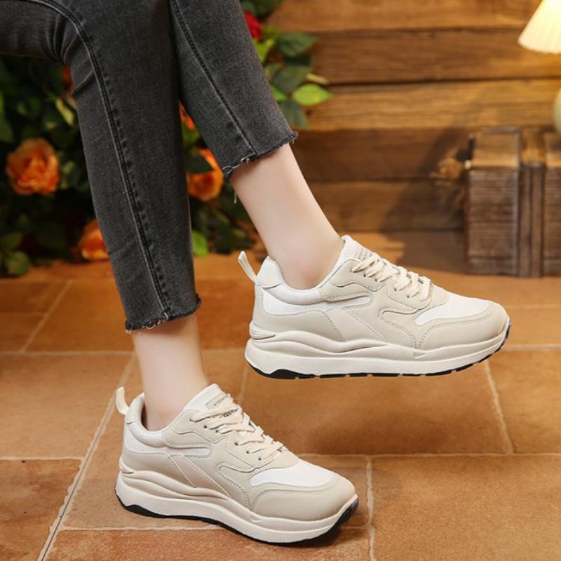 Autumn and Winter Women's Shoes, Women's Sneakers, White Sneakers, Low-top Round-toe Lace-up Casual Shoes