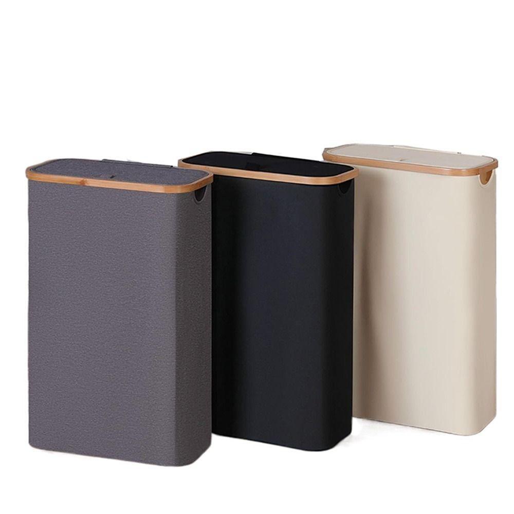 Collapsible Slim Laundry Hamper with Lid Bamboo Handles Removable Inner Bag Clothes Basket Bin Lightweight Foldable