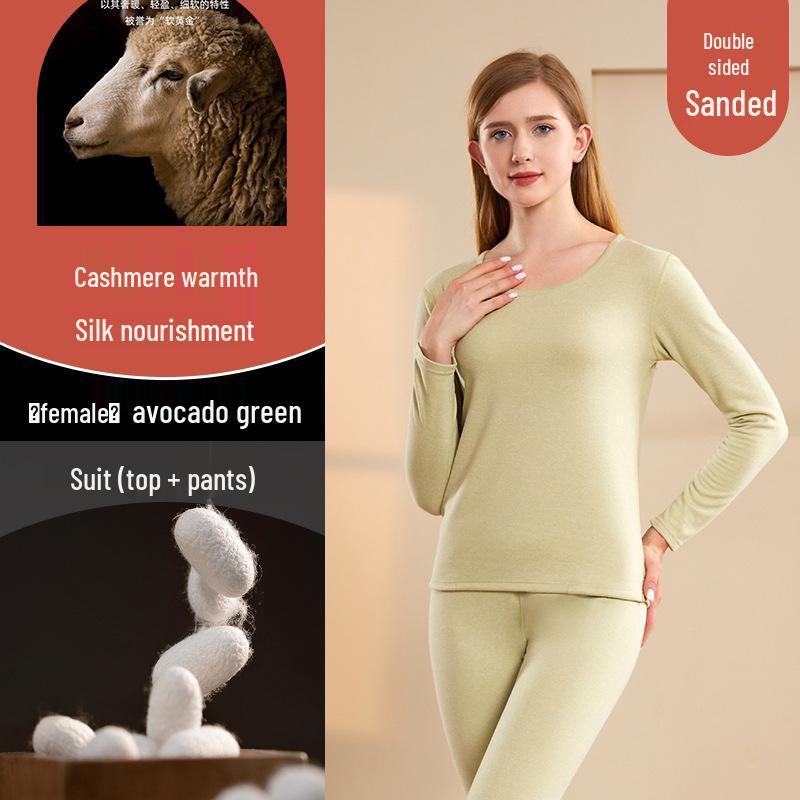 

Мужской и женский комплект термобелья плюс вельвет - кашемировый шелк, базовый слой для осени и зимы L