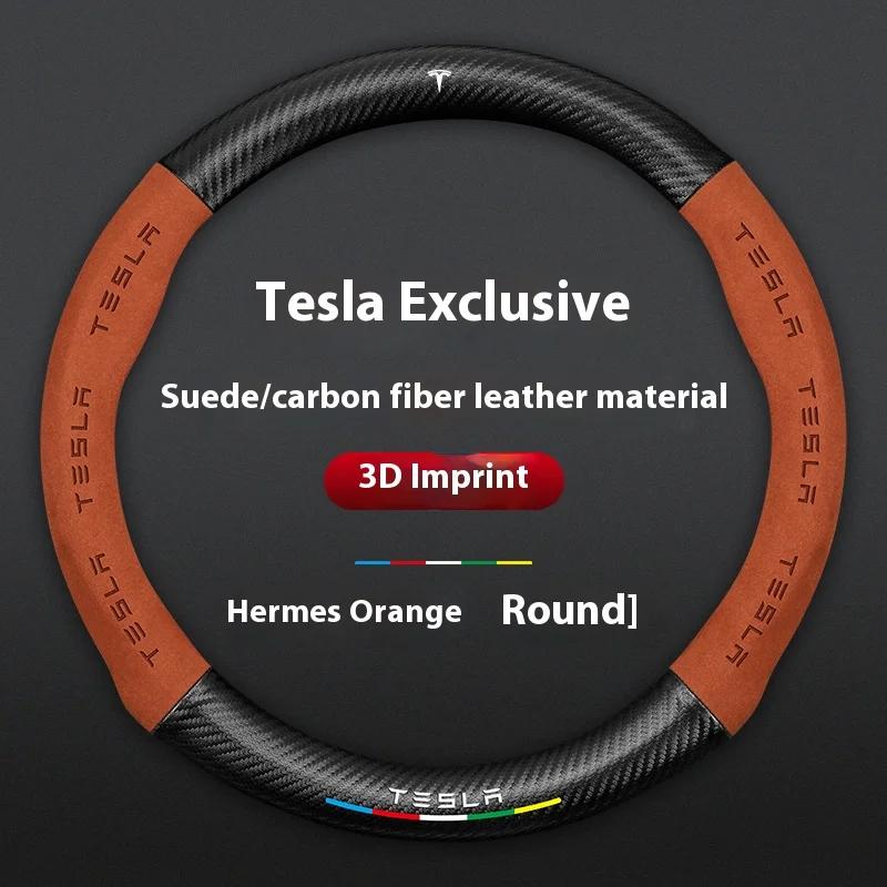 AMJ1 Tesla Steering Wheel Cover for Model 3/Y/S/X Roadster 2019-2025 Auto Interior Steering Wheel Accessories Anti-Slip Leather