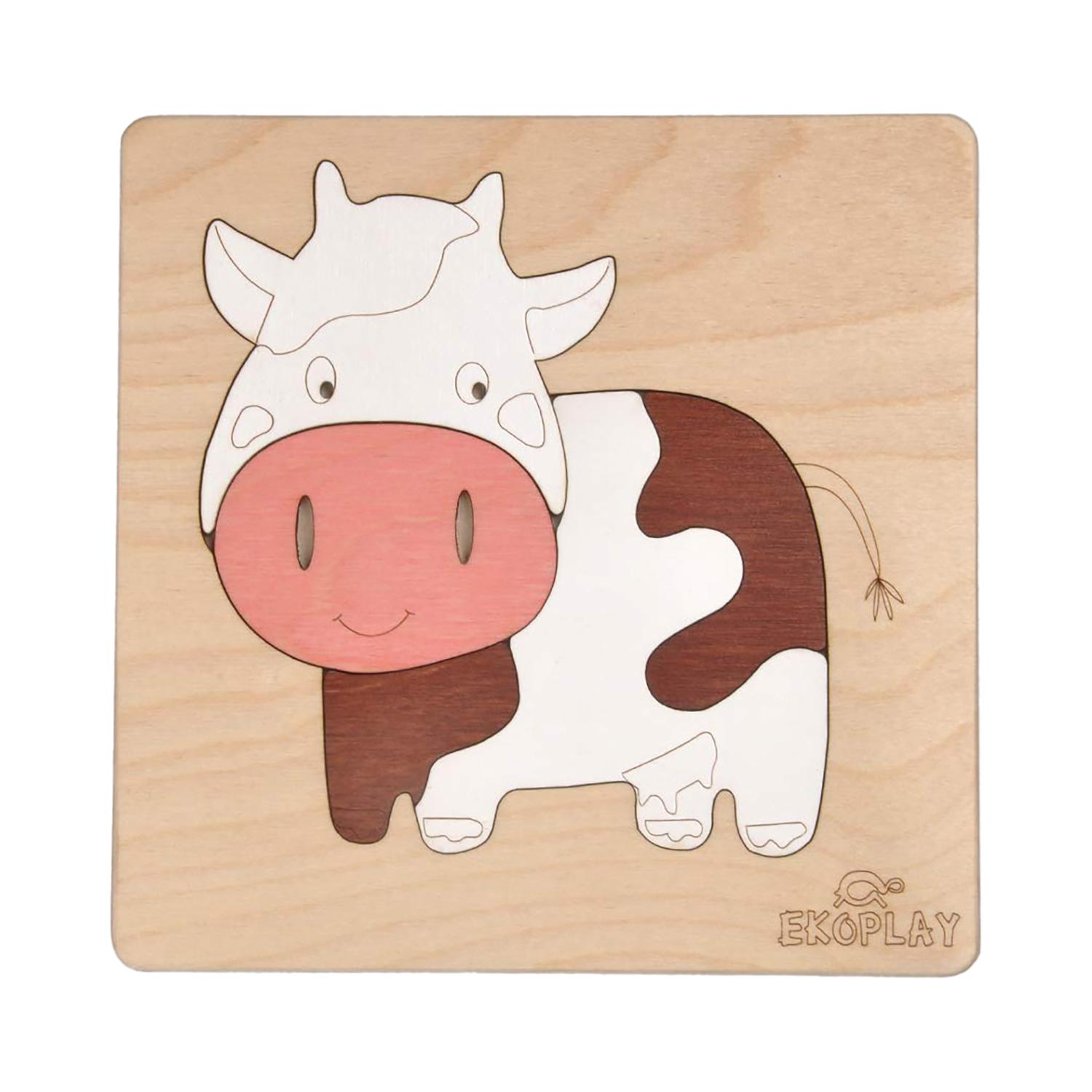 

Деревянные пазлы EKOPLAY Happy Cow для детей, пазлы из 5 частей, развивающие