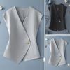 Women Suit Waistcoat V-Neck Sleeveless Single Button Irregular Design Suit Vest Solid Color Breathable Versatile Formal Waistcoat