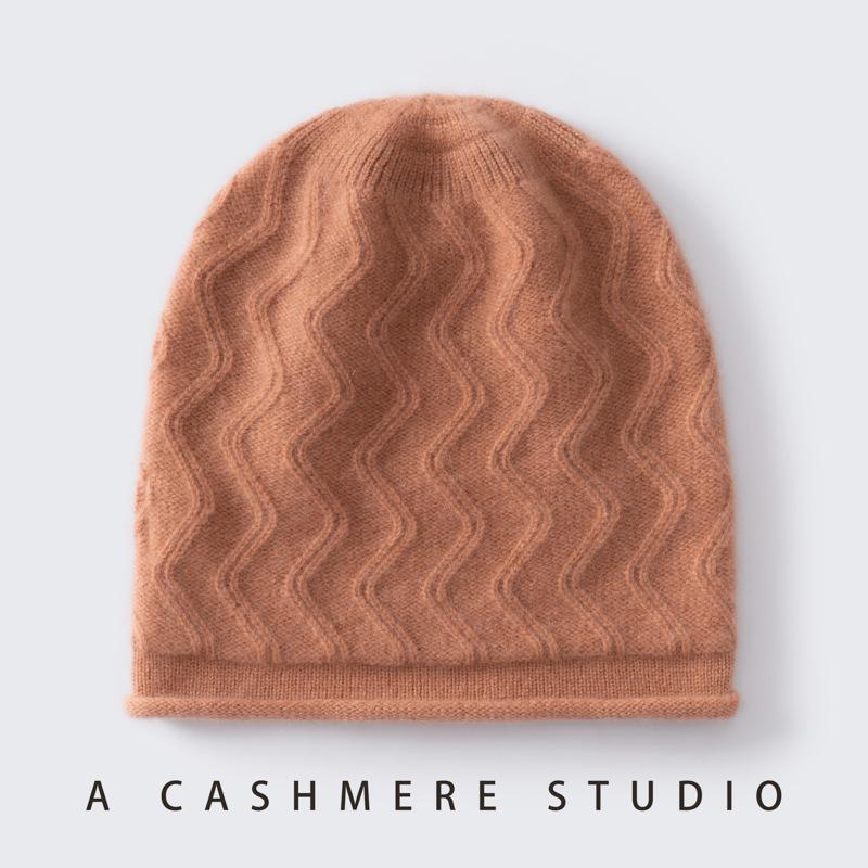 Autumn and Winter New% Pure Cashmere Hat for Men and Women Warm Knitted Casual Crimped Wool Hat