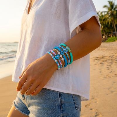 Soft Polymer Clay Flower Ceramic Fish Heart Evil Eye Bracelets For Women Men Summer Floral Stacked Bangle Beach Vacation Zircon