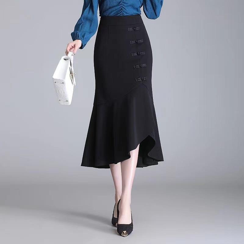 Fishtail Skirt Short Skirt Skirt Women's Summer Skirt Spring Women's Small Man High Sense Black High Waist Thin Korean