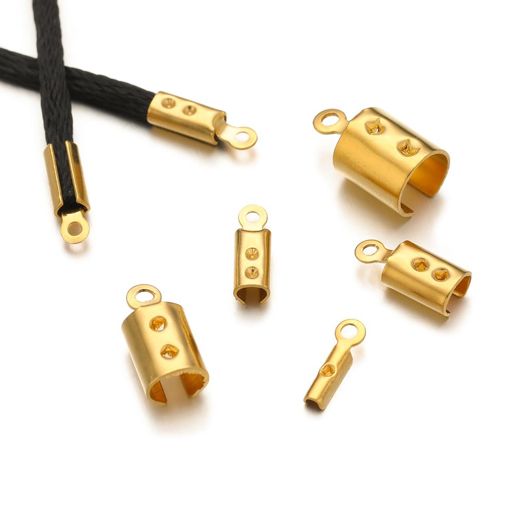 50pcs Stainless Steel 18k Gold Plated Crimp End Beads Caps for Diy Jewelry Making Findings Bracelet Necklace Chains Accessoreis