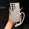 For  Matte Lanyard Soft TPU Case for Samsung Galaxy S26 S2 Ultra S24 Plus Lens Protector Wrist Strap Airbag Bumper Cover