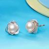 Delicate Flower Shaped Stud Earrings Female Engagement Accessories Graceful Simulated Pearl Jewelry for Wedding Ceremony