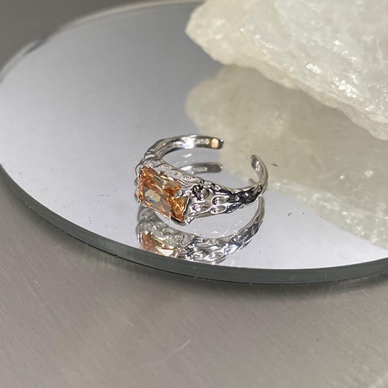 Korean Retro Letter Zirconia Ring: Adjustable, Trendy, Artistic Design Open Adjustable