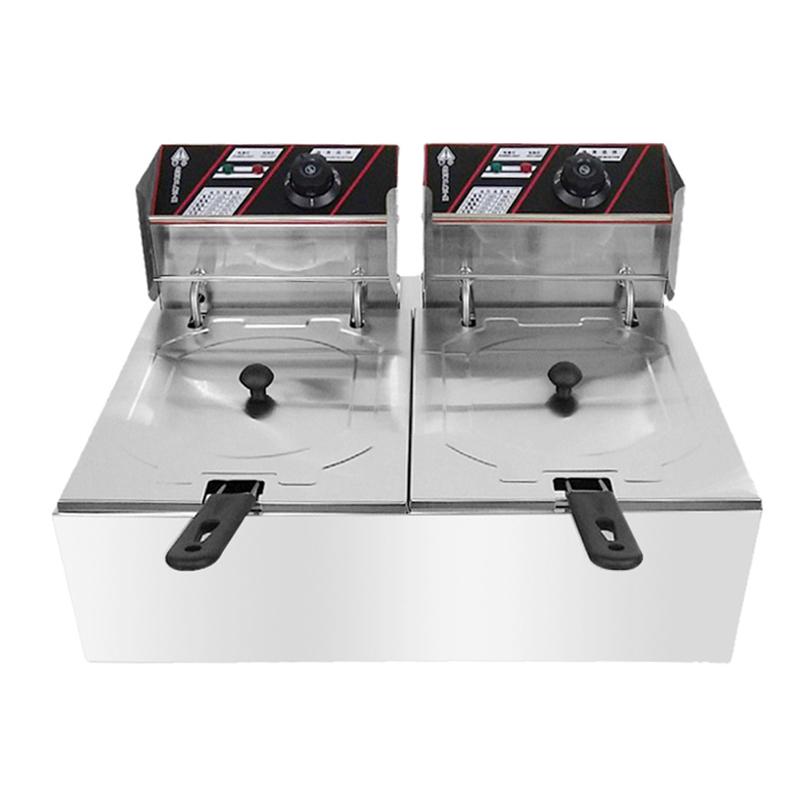 Commercial Electric Double 6L+6L Cylinder Deep Fryer Fried Chicken Fries Equipment Snacks Fast Food Oil Frying Machine 110V