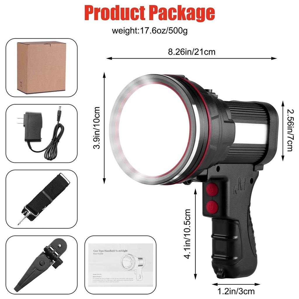 Black&Red USB LED Flashlight Searching Torches Night Light 6000LM Super Bright Powerful Lamp Hand Camping Lantern Rechargeable Battery