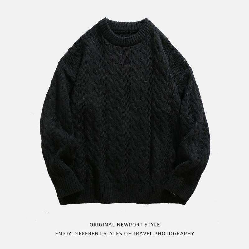 Lazy Style Cable Knit White Crew Neck Sweater for Men 2025 Autumn and Winter Vintage Loose Casual Knitwear Jacket