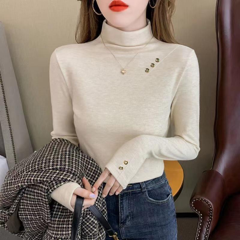 

Thick Velvet Warm Half-high Collar Women Bottoming Shirt Double-sided Velvet Autumn Winter Long-sleeved Fashionable Inner Layer L