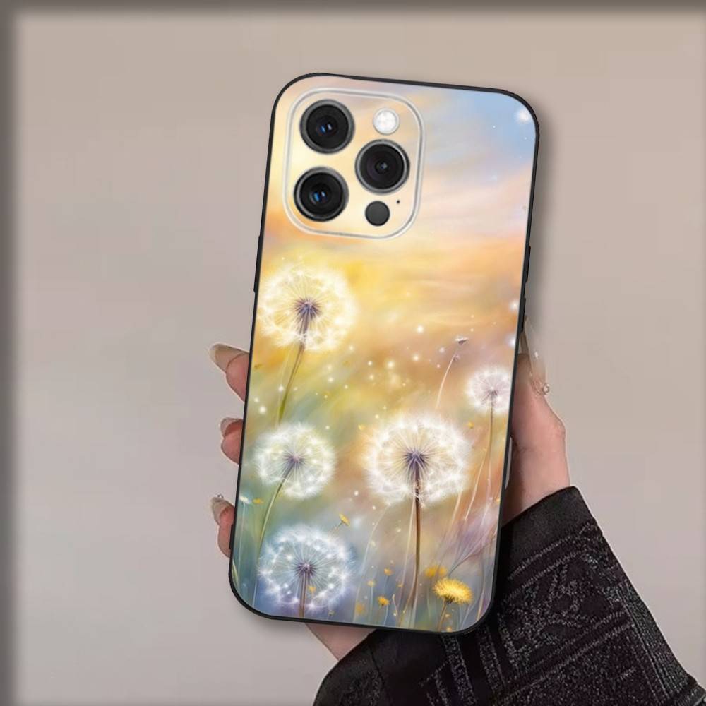 Art Dandelion Flowers Phone Case For iPhone 17,16,15,14,13,12,11,Pro,Max,Plus,Air,X,XS,XR,SE,8,7,Mini,Soft Black Funda