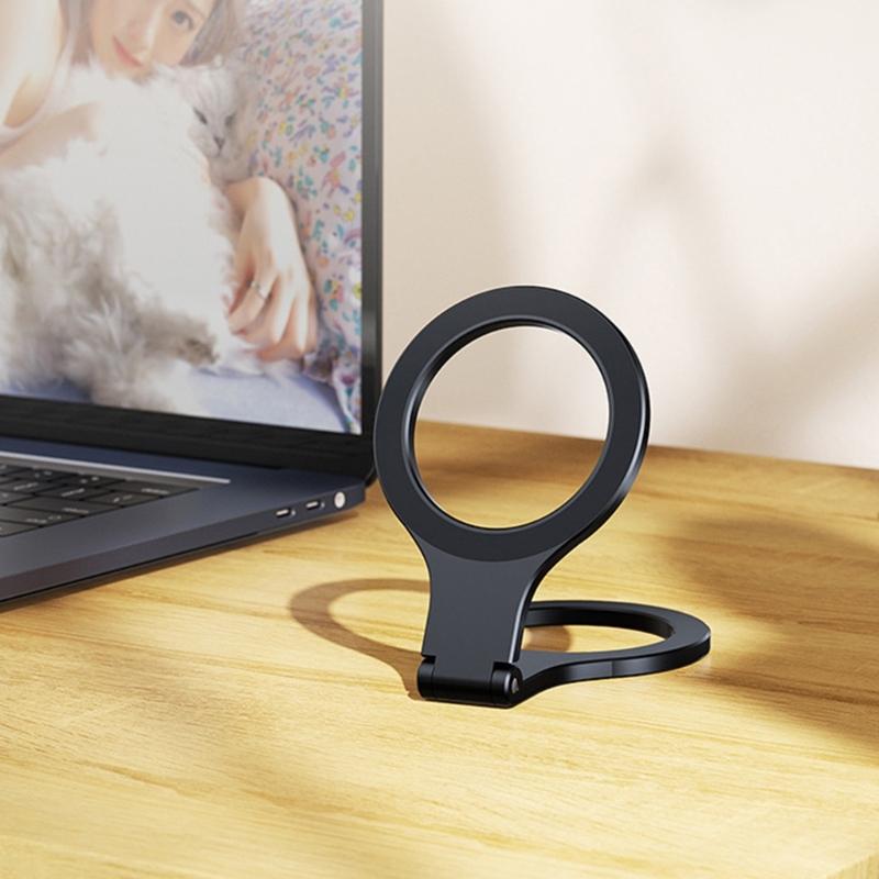 Portable Metal Phone Mount Adjustable Multiple Angle Magnetic Base Mobile Phone Rack for Content Creators Travel Office Use
