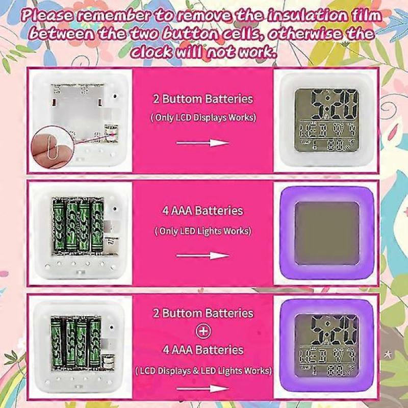 Alarm Clock for Girls, Unicorn Night Light Kids Alarm Clock with 4-sided Unicorn Pattern & 9 Kinds of LED Glowing Bedside Alarm Clock