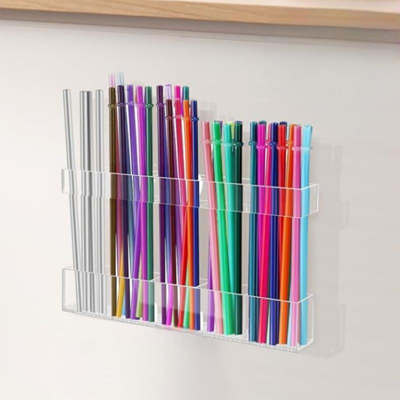 Platzsparender schrankmontierter Strohhalter 9,8 Zoll Klares Acryl-Design mit abnehmbaren Aufklebern zur Heimorganisation